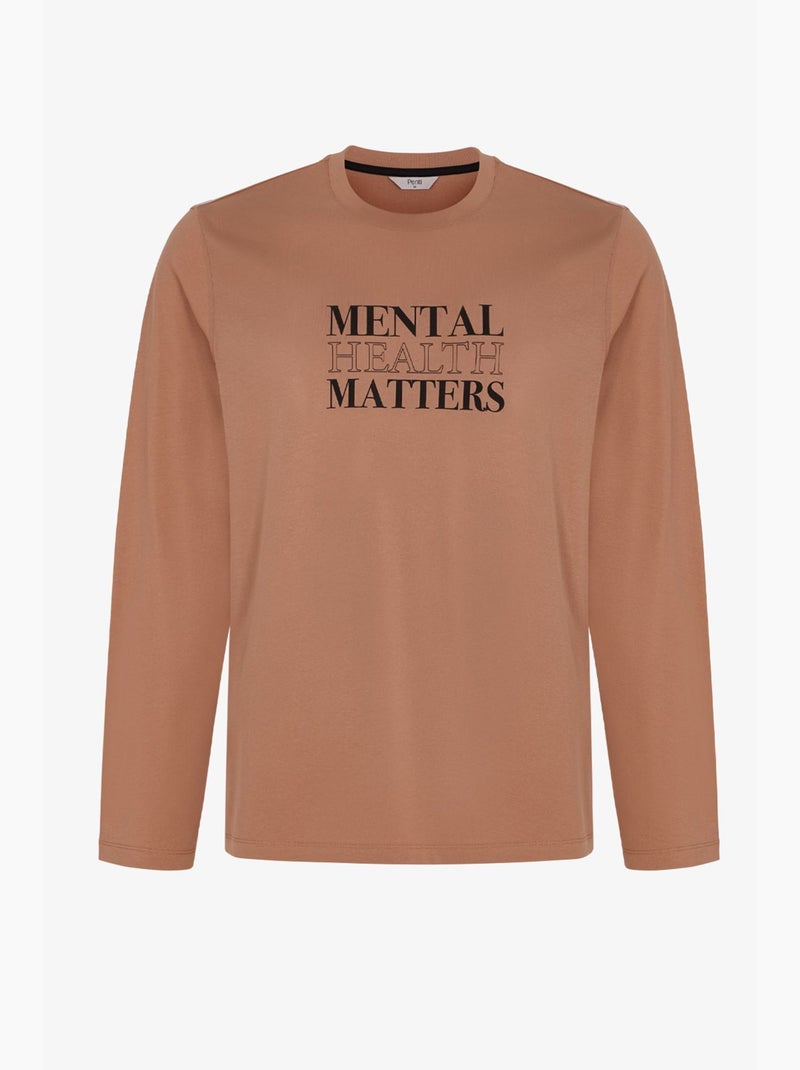 Pijama masculino clear mind com padrão geométrico, calça, manga comprida penti Camelo - Kiabi