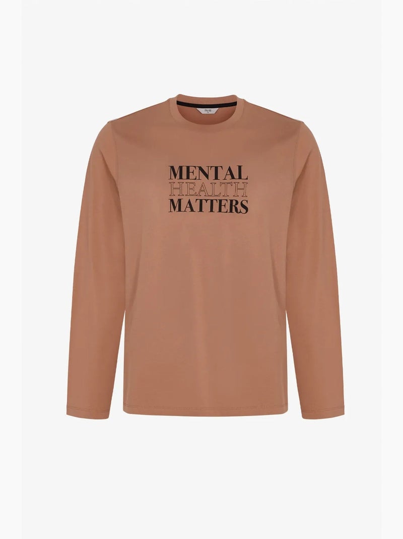Pijama masculino clear mind com padrão geométrico, calça, manga comprida penti Camelo - Kiabi
