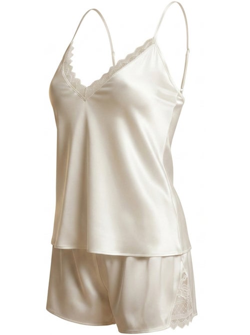 Pijama mulher acetinado top de alças renda decote em v toque de seda ozabi - Kiabi