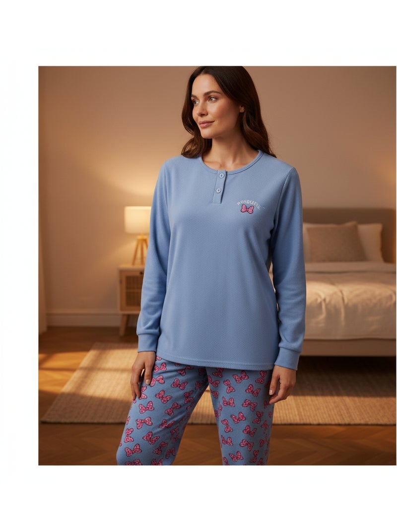 Pijama mulher algodão polar bordado lurex ozabi Azul - Kiabi