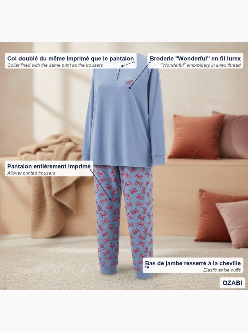Pijama mulher algodão polar bordado lurex ozabi Azul - Kiabi