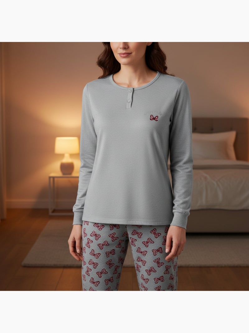 Pijama mulher algodão polar bordado lurex ozabi Cinza - Kiabi