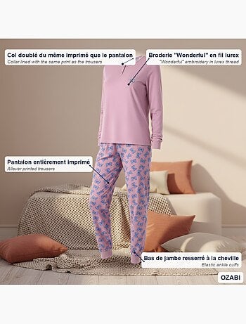 Pijama mulher algodão polar bordado lurex ozabi