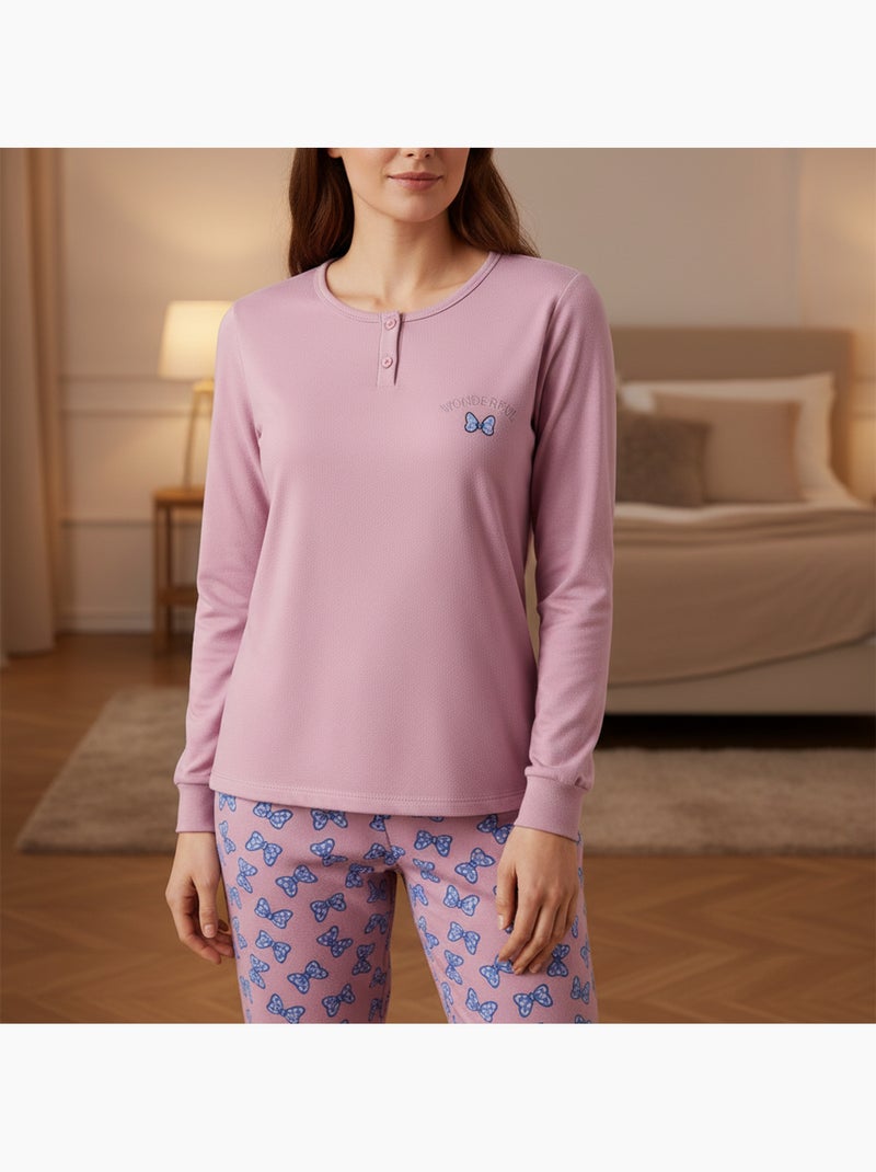 Pijama mulher algodão polar bordado lurex ozabi Rosa - Kiabi