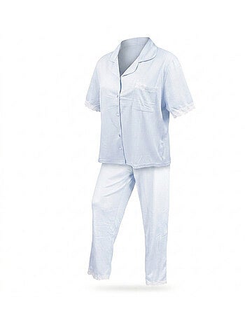 Pijama Mulher Comprido Abotoado Renda Tecido Ultra Leve OZABI