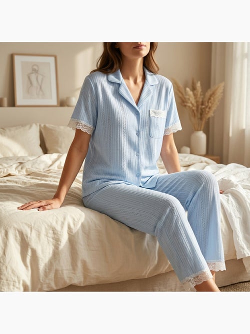 Pijama Mulher Comprido Abotoado Renda Tecido Ultra Leve OZABI - Kiabi Pijama Mulher Comprido Abotoado Renda Tecido Ultra Leve OZABI - Kiabi