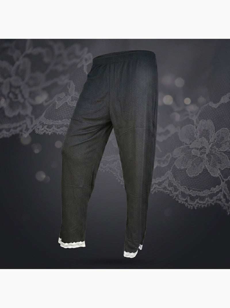 Pijama Mulher Comprido Abotoado Renda Tecido Ultra Leve OZABI Preto - Kiabi