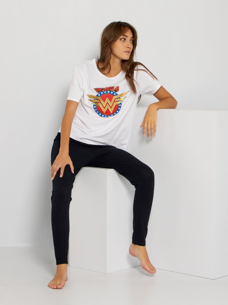 Pijama 'Mulher Maravilha' Branco/ Preto - Kiabi