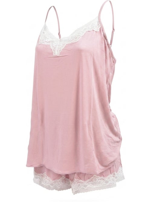 Pijama Mulher Viscose Decote em V Renda Toque Suave OZABI - Kiabi Pijama Mulher Viscose Decote em V Renda Toque Suave OZABI - Kiabi