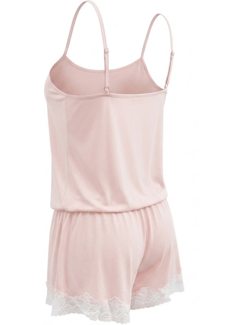 Pijama Mulher Viscose Decote em V Renda Toque Suave OZABI Rosa - Kiabi