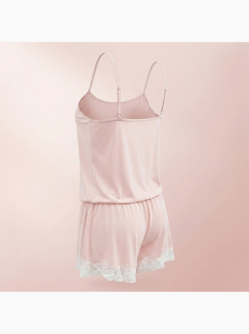 Pijama Mulher Viscose Decote em V Renda Toque Suave OZABI Rosa - Kiabi