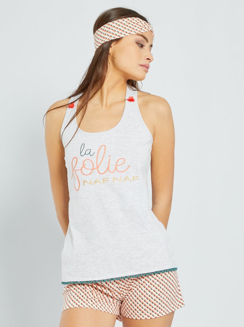 Pijama 'Naf Naf' + bandolete Estampado Cinza - Kiabi