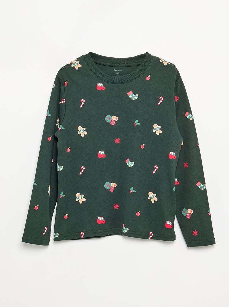Pijama \'Natal\' de 2 peças - T-shirt de manga comprida + calças Verde - Kiabi