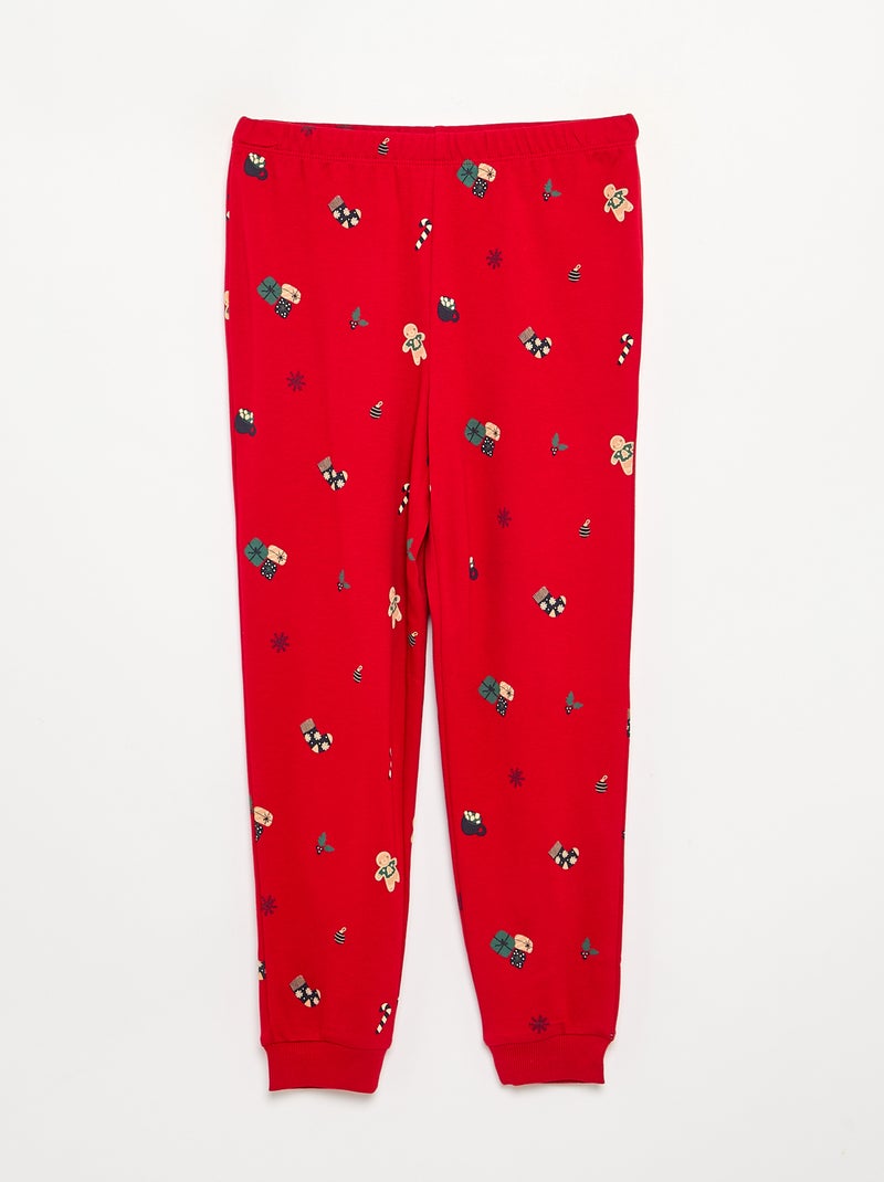 Pijama \'Natal\' de 2 peças - T-shirt de manga comprida + calças Vermelho - Kiabi
