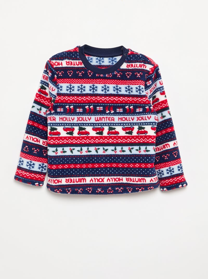 Pijama 'Natal' em jacquard de malha polar de 2 peças - Sweatshirt + calças Azul - Kiabi
