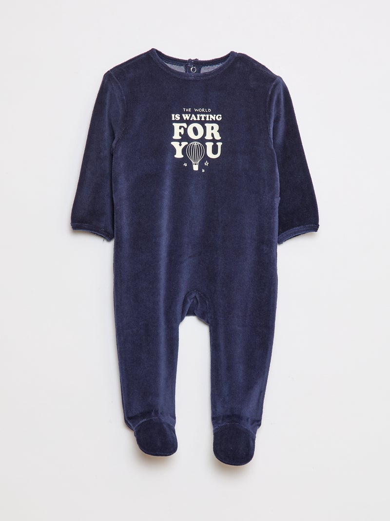 Pijama polar com pés e desenho à frente Azul - Kiabi