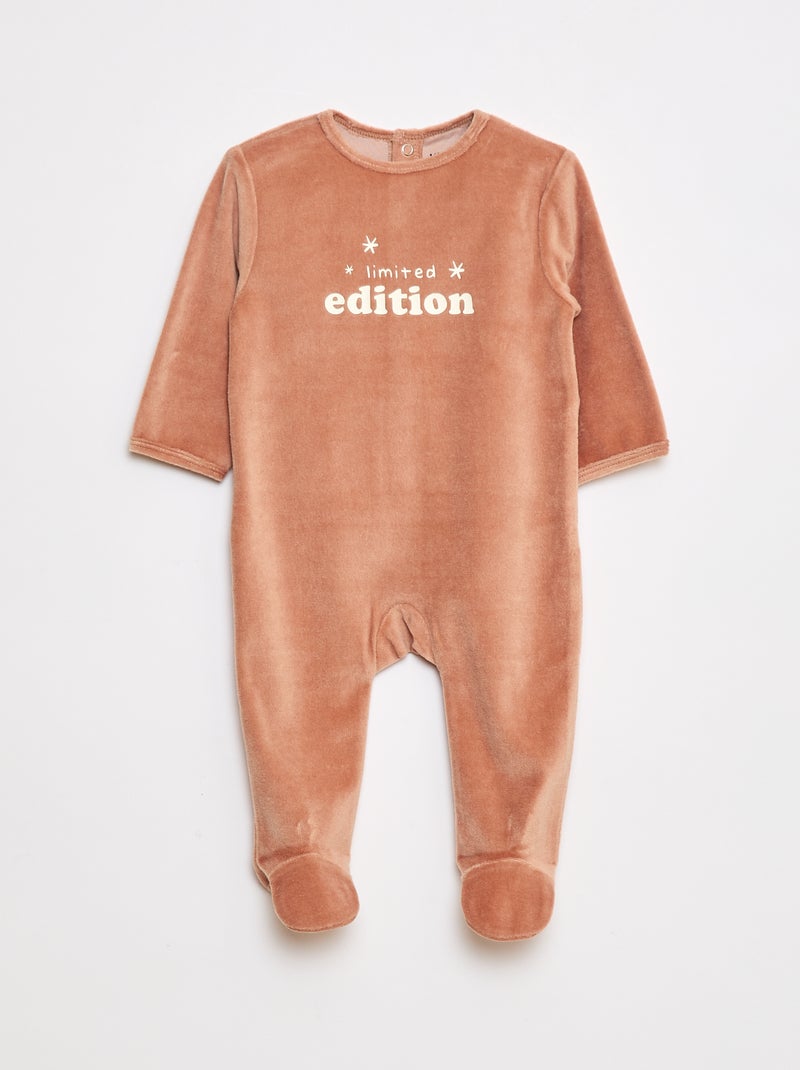 Pijama polar com pés e desenho à frente Castanho - Kiabi