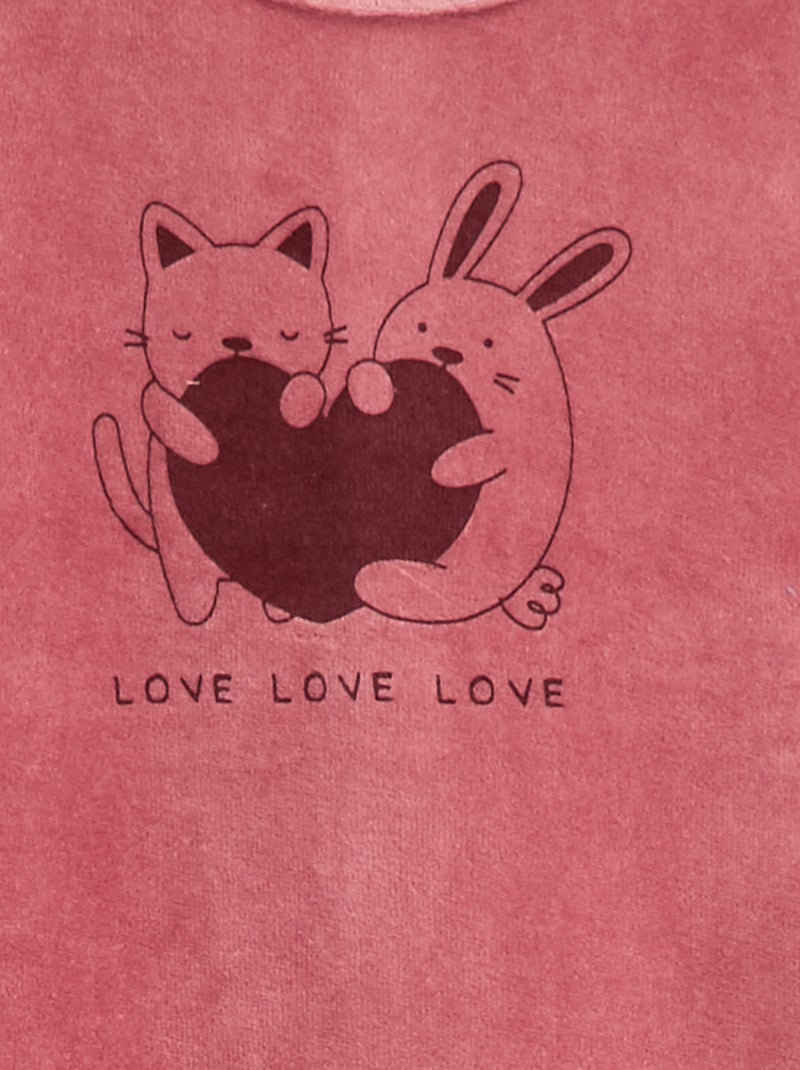 Pijama polar com pés e desenho à frente Rosa - Kiabi