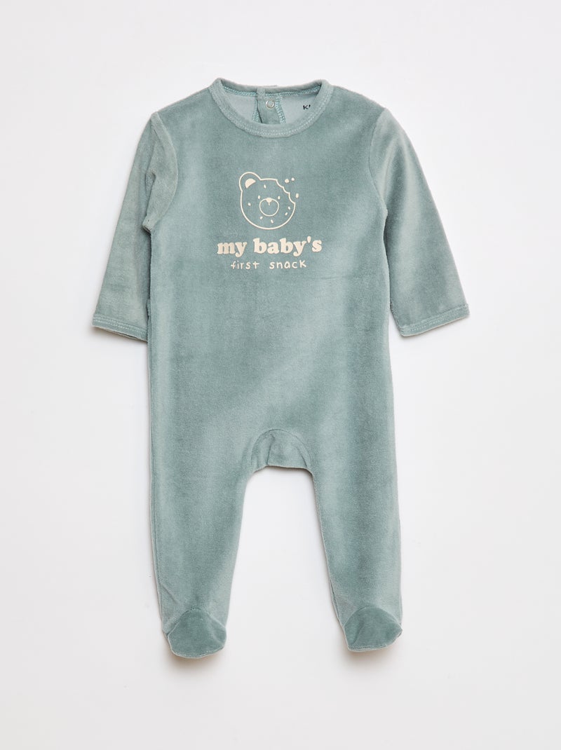 Pijama polar com pés e desenho à frente Verde - Kiabi