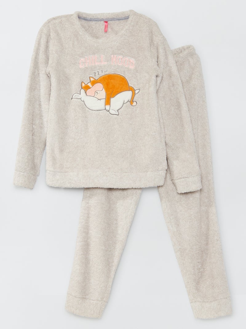 Pijama polar 'gato' - 2 peças Cinza - Kiabi