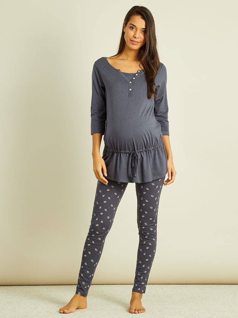 Pijama pré-mamã com soutien de amamentação integrado cinza - Kiabi