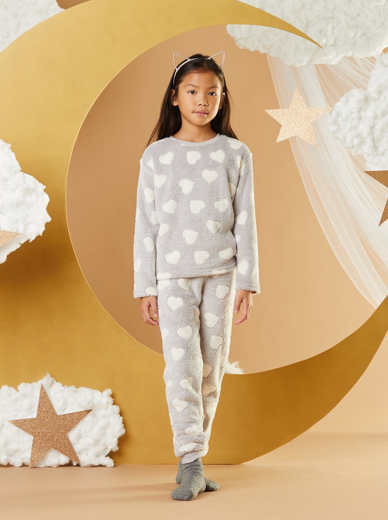 Pijama quente com estampado coração - 2 peças CINZA - Kiabi