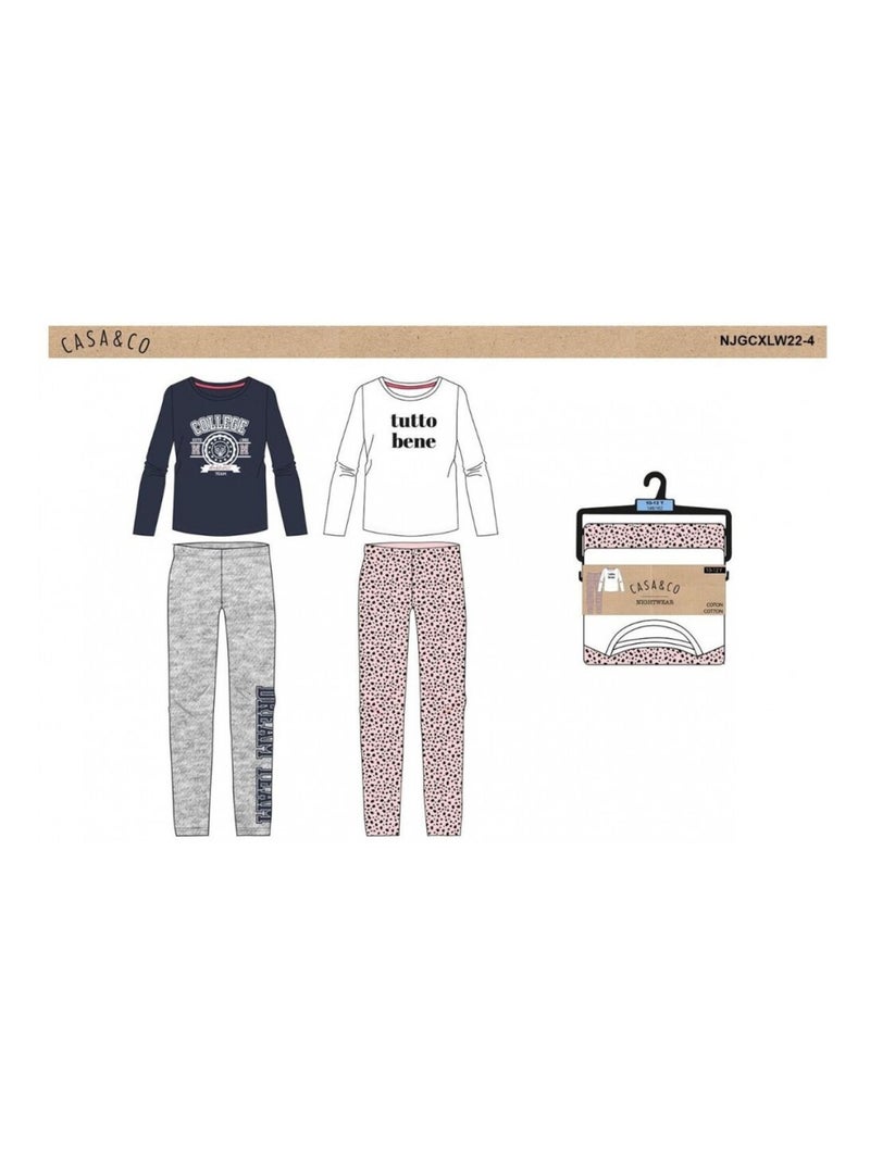 Pijama Rapariga CASA AND CO - Pack de 2 Branco Azul marinho Cinza - Kiabi
