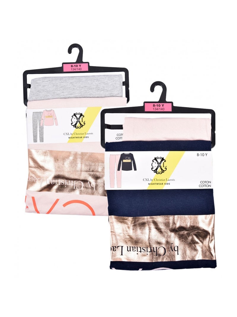 Pijama Rapariga CXL By LACROIX - Pack de 2 Azul Rosa Cinza - Kiabi