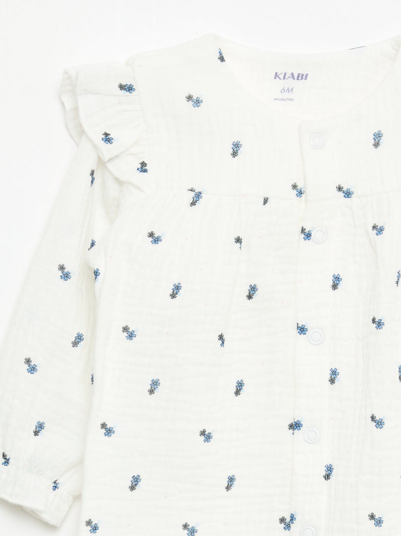 Pijama sem pés em gaze de algodão Branco - Kiabi