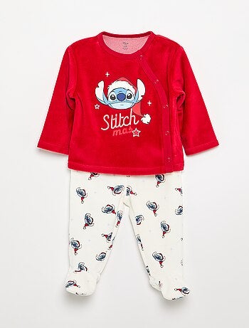 Pijama 'Stitch' de veludo com pés - 2 peças