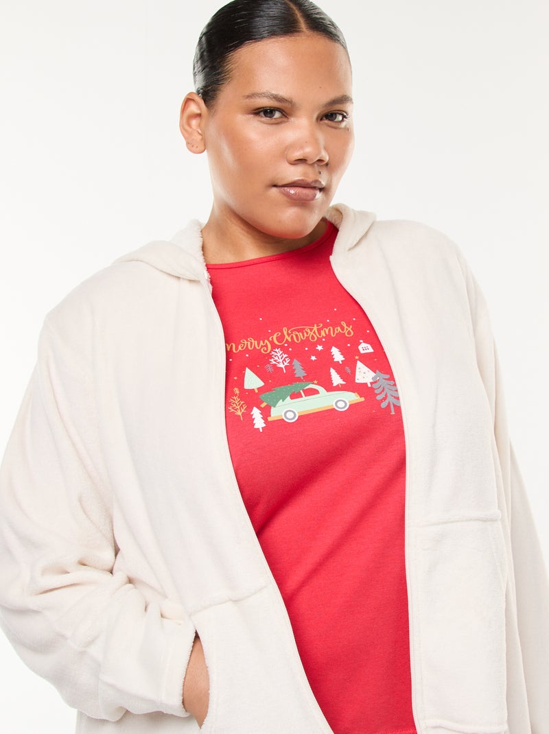 Pijama sweat polar + calças - 2 peças Vermelho - Kiabi