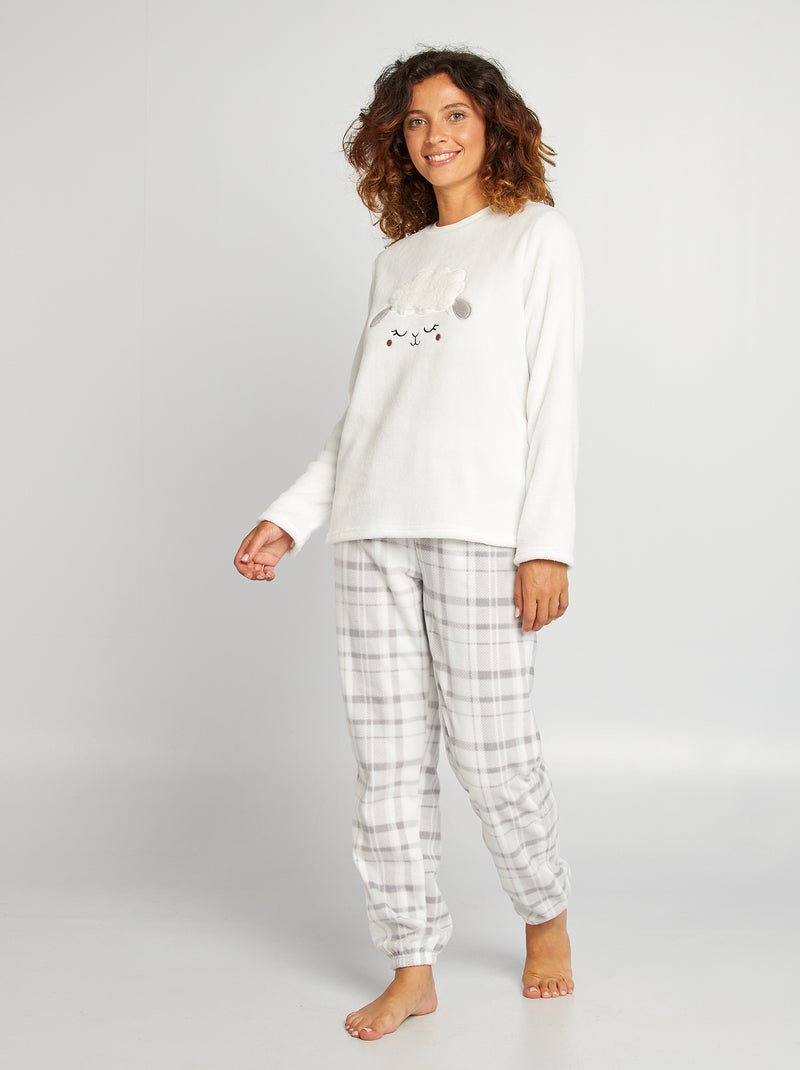 Pijama sweatshirt + calças em malha polar  - 2 peças BRANCO - Kiabi