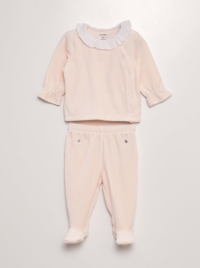 Pijama t-shirt + calças de veludo - 2 peças BRANCO - Kiabi