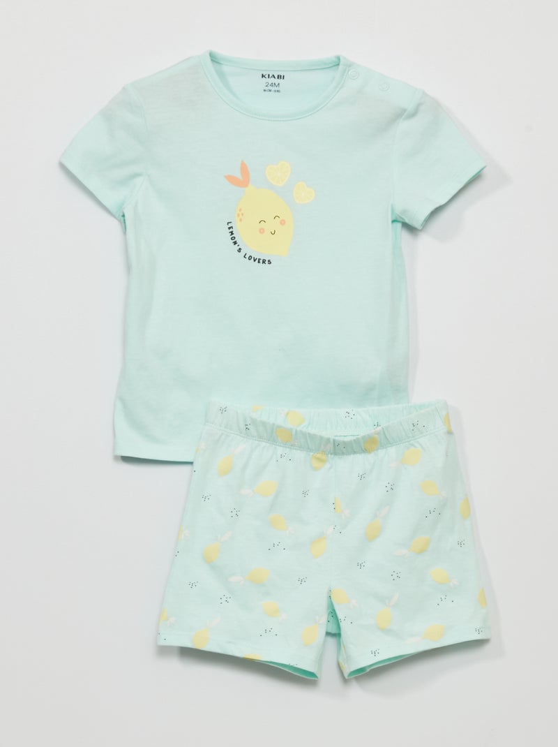 Pijama t-shirt + calções - 2 peças AZUL - Kiabi