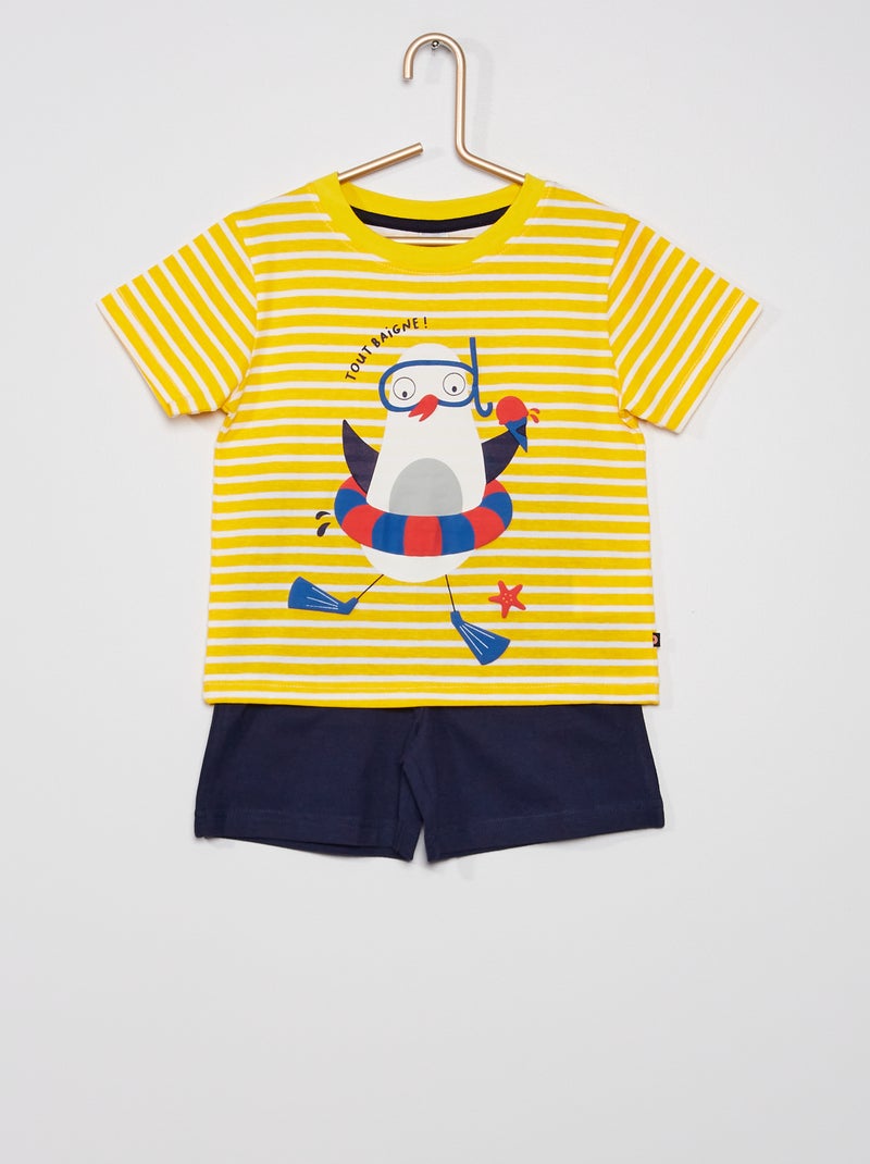 Pijama t-shirt + calções com estampado AMARELO - Kiabi
