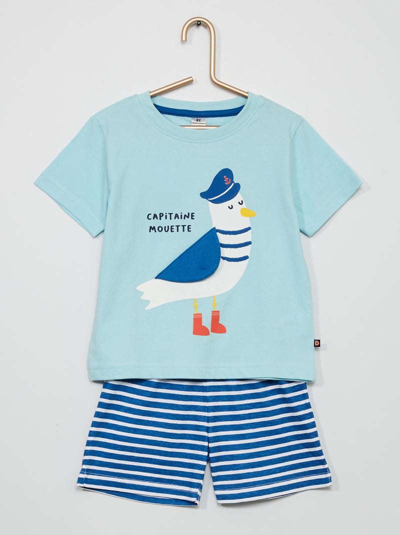 Pijama t-shirt + calções com estampado Azul - Kiabi