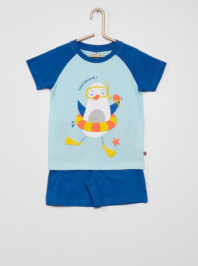 Pijama t-shirt + calções com estampado Azul - Kiabi