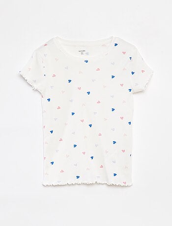 Pijama t-shirt + calções com estampado e bordos ondulados 2 peças