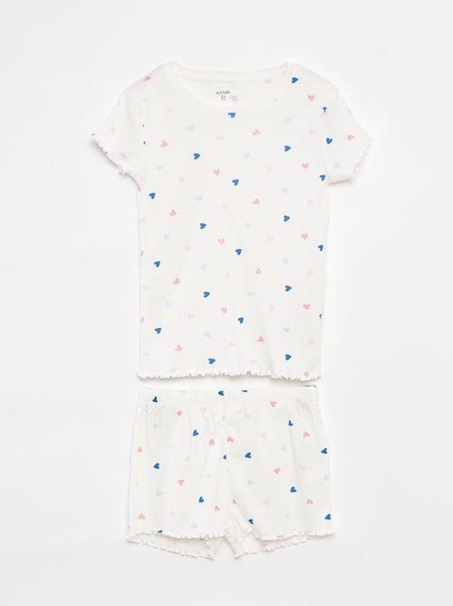 Pijama t-shirt + calções com estampado e bordos ondulados 2 peças - Kiabi