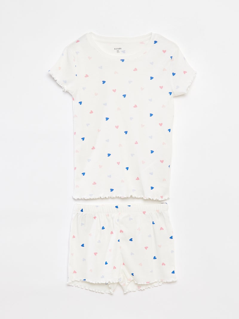 Pijama t-shirt + calções com estampado e bordos ondulados 2 peças BRANCO - Kiabi