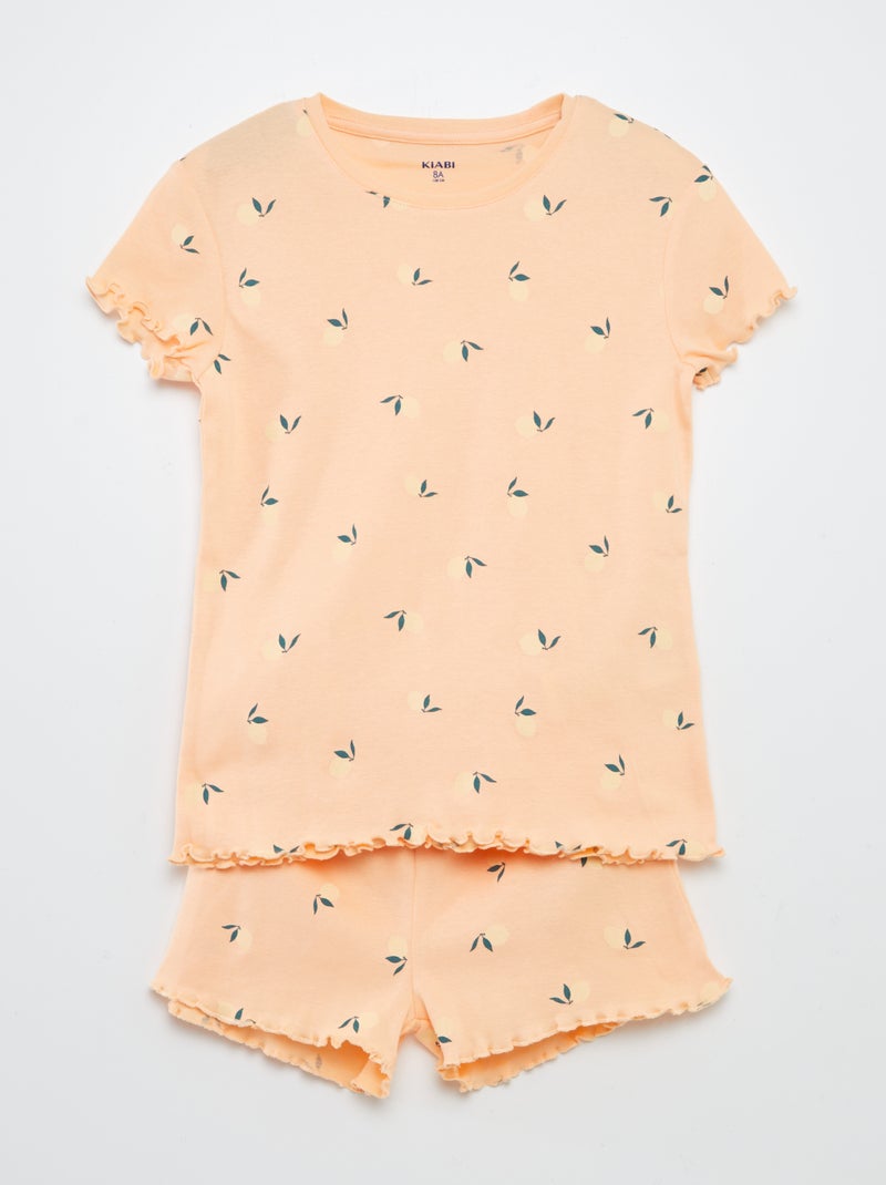 Pijama t-shirt + calções com estampado e bordos ondulados 2 peças LARANJA - Kiabi