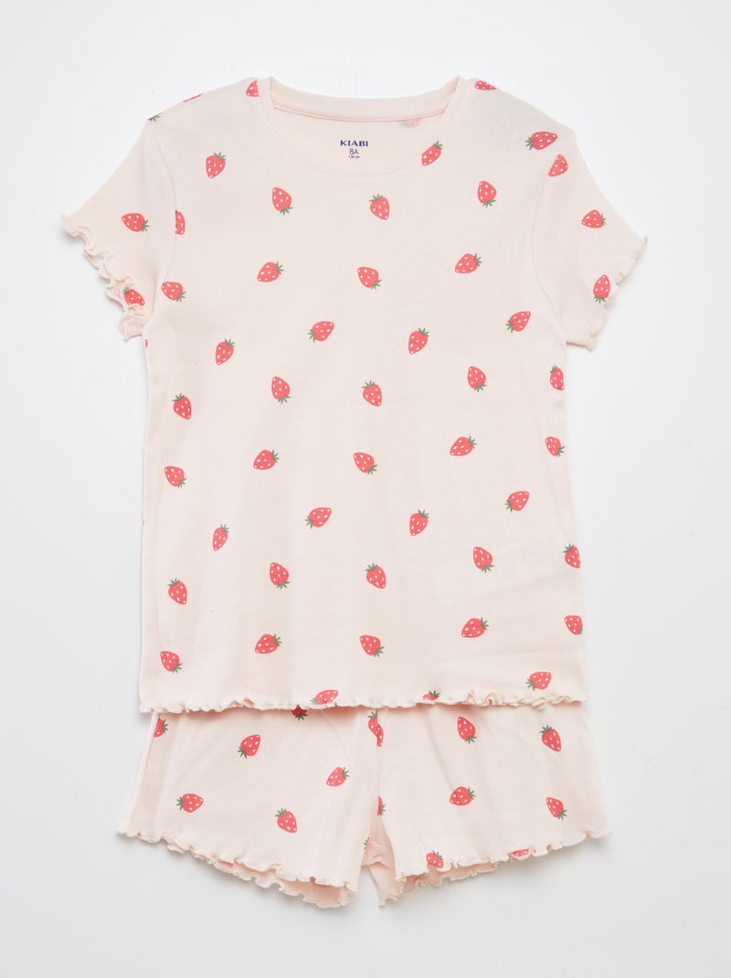 Pijama t-shirt + calções com estampado e bordos ondulados 2 peças ROSA - Kiabi
