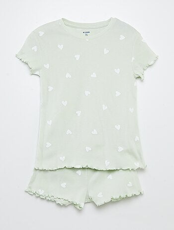Pijama t-shirt + calções com estampado e bordos ondulados 2 peças