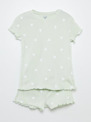 Pijama t-shirt + calções com estampado e bordos ondulados 2 peças