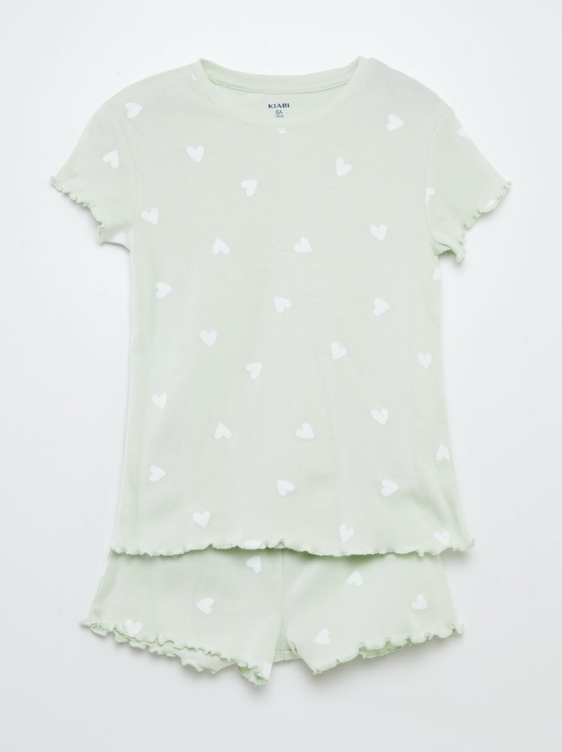 Pijama t-shirt + calções com estampado e bordos ondulados 2 peças VERDE - Kiabi