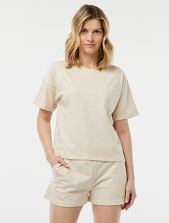 Pijama t-shirt + calções em malha mesclada
