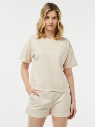 Pijama t-shirt + calções em malha mesclada
