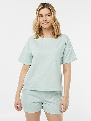Pijama t-shirt + calções em malha mesclada