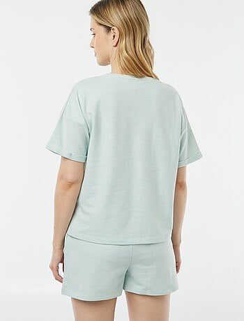 Pijama t-shirt + calções em malha mesclada