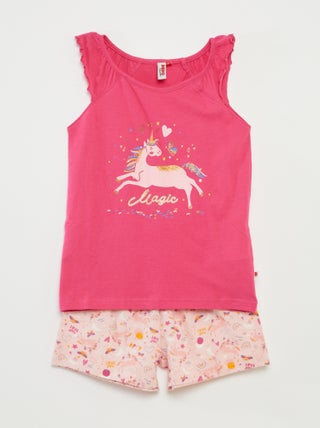 Pijama t-shirt com folhos + calções - 2 peças